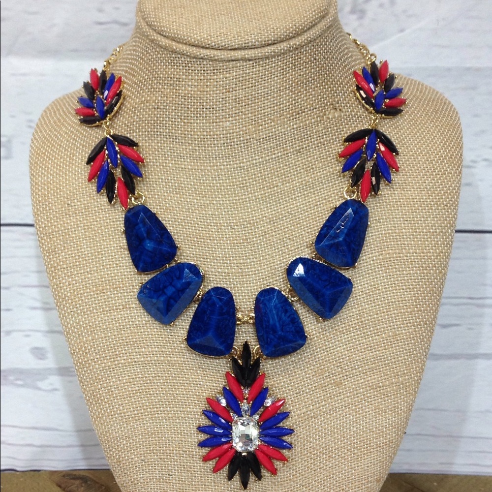 Amrita Singh Blue Red Crystal Hazel Bib Necklace